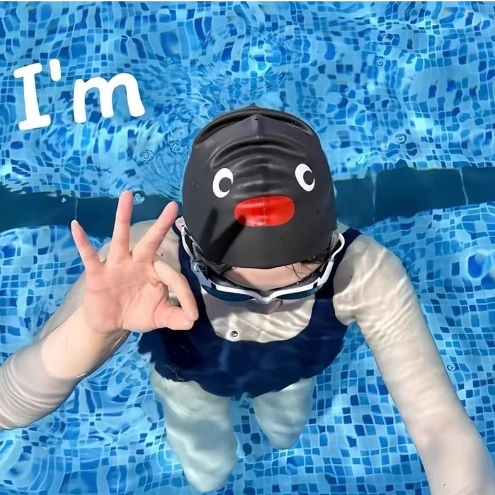 Aquatic Sports Cap - Topi Renang Penguin Elastis Kartun Lucu,